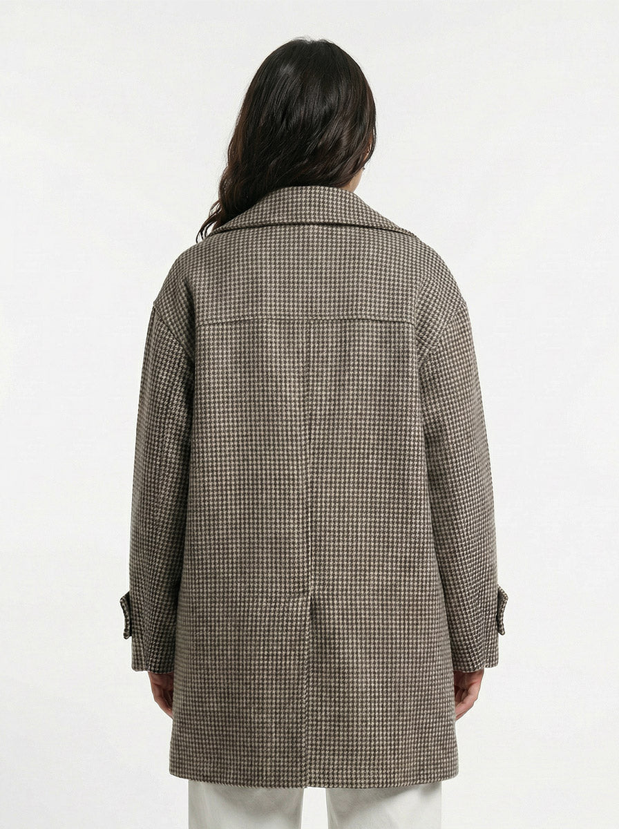 Sandstone Houndstooth Wool Coat