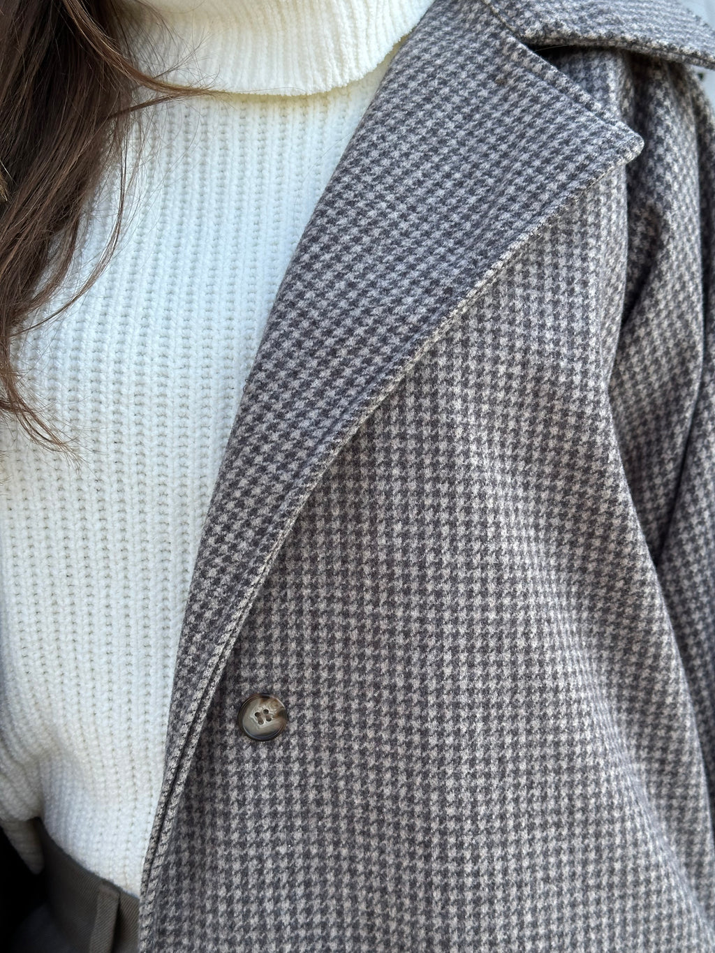 Sandstone Houndstooth Wool Coat