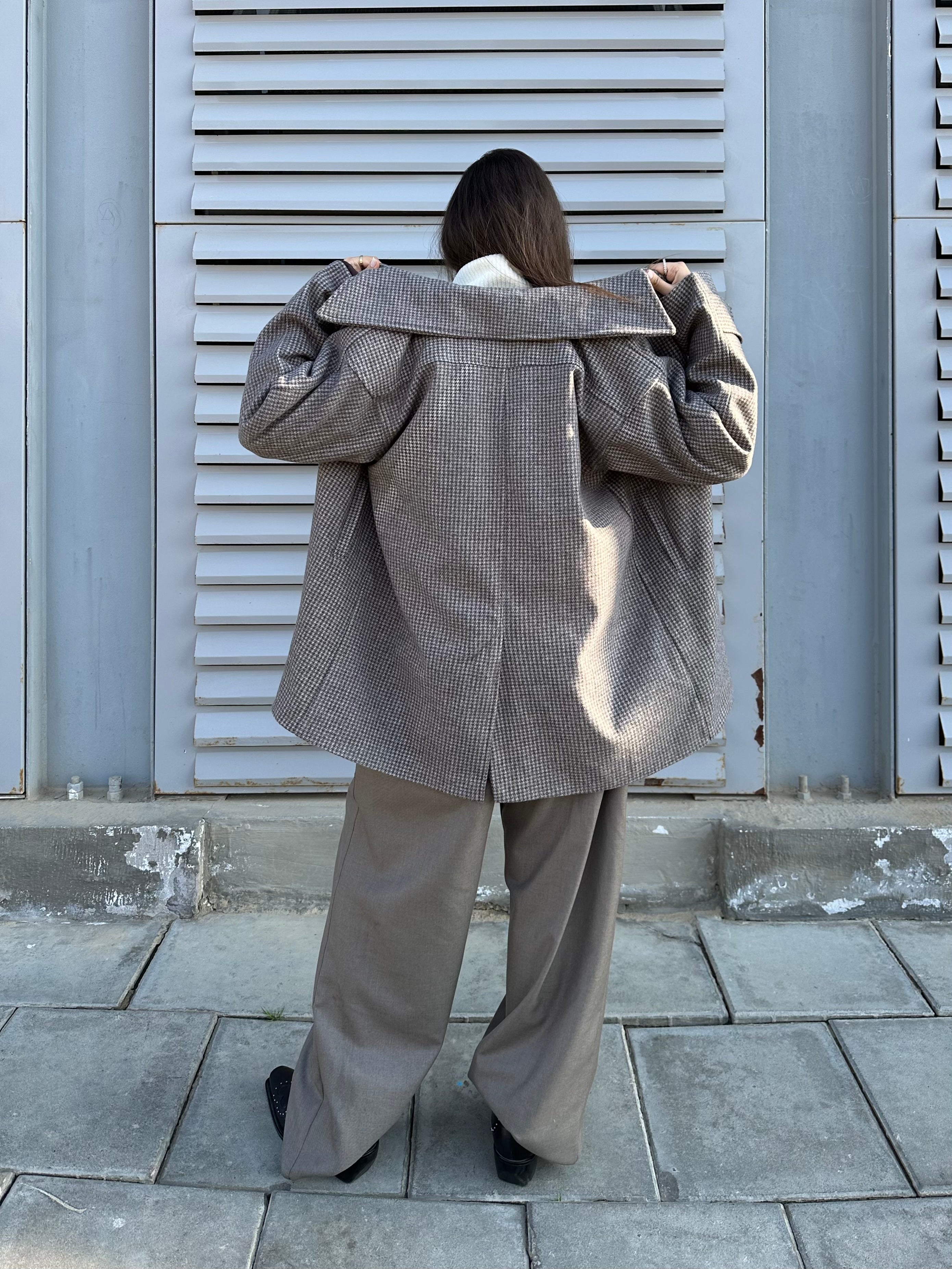 Sandstone Houndstooth Wool Coat