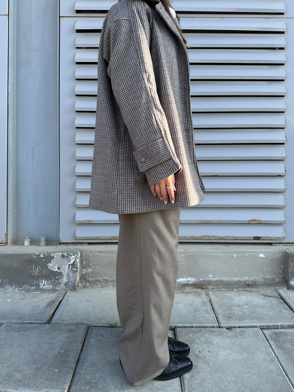 Sandstone Houndstooth Wool Coat