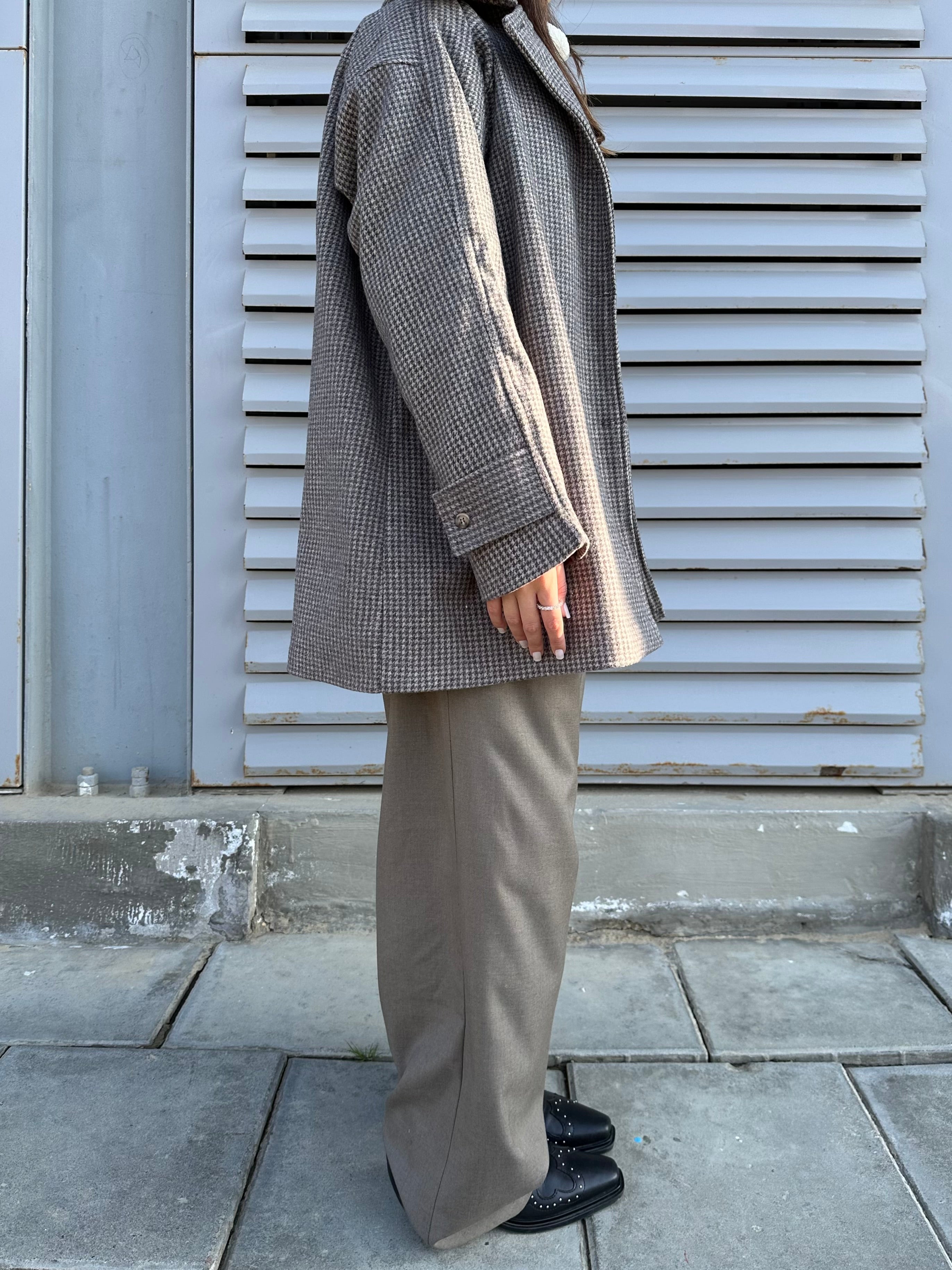 Sandstone Houndstooth Wool Coat