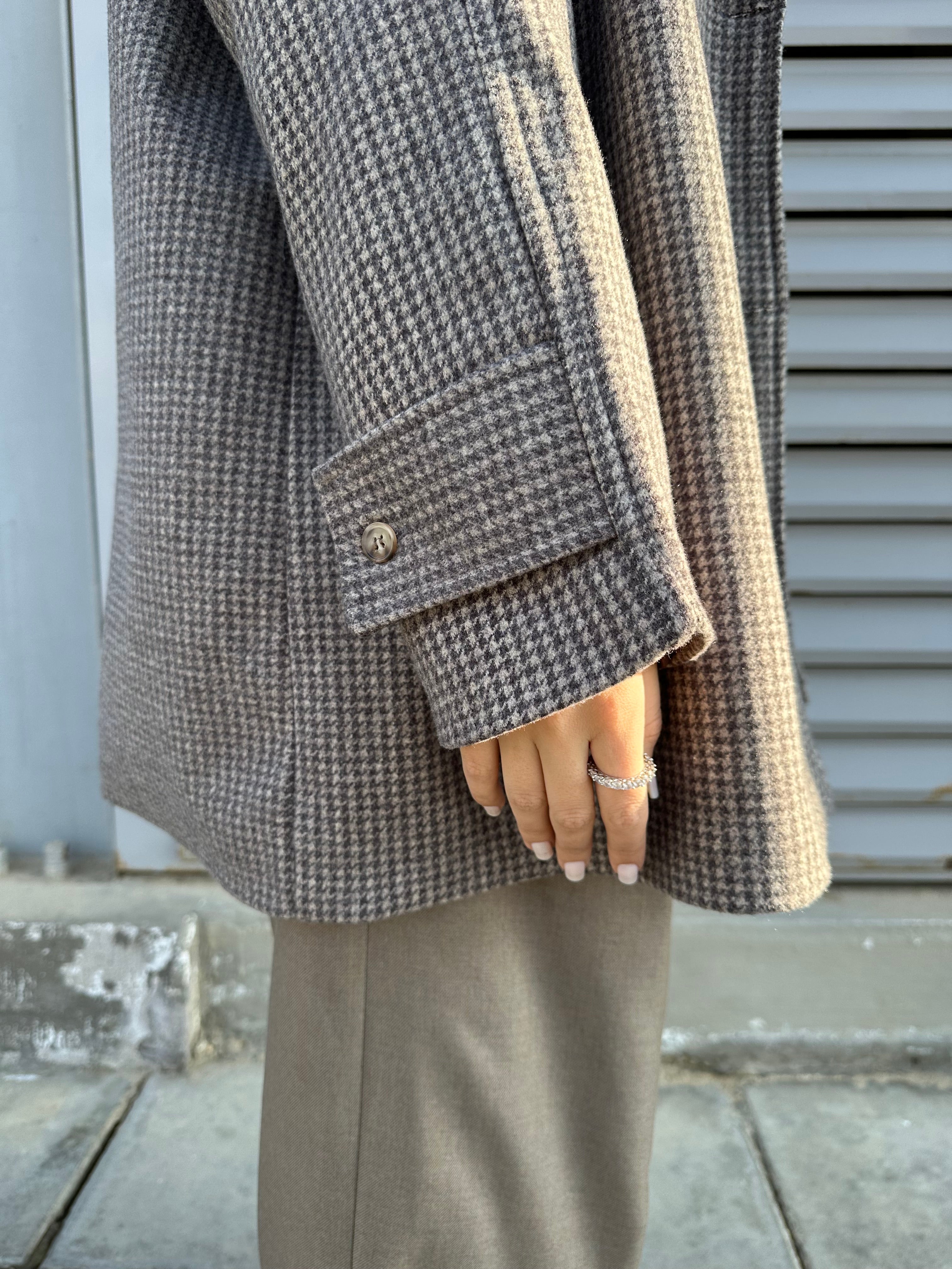 Sandstone Houndstooth Wool Coat