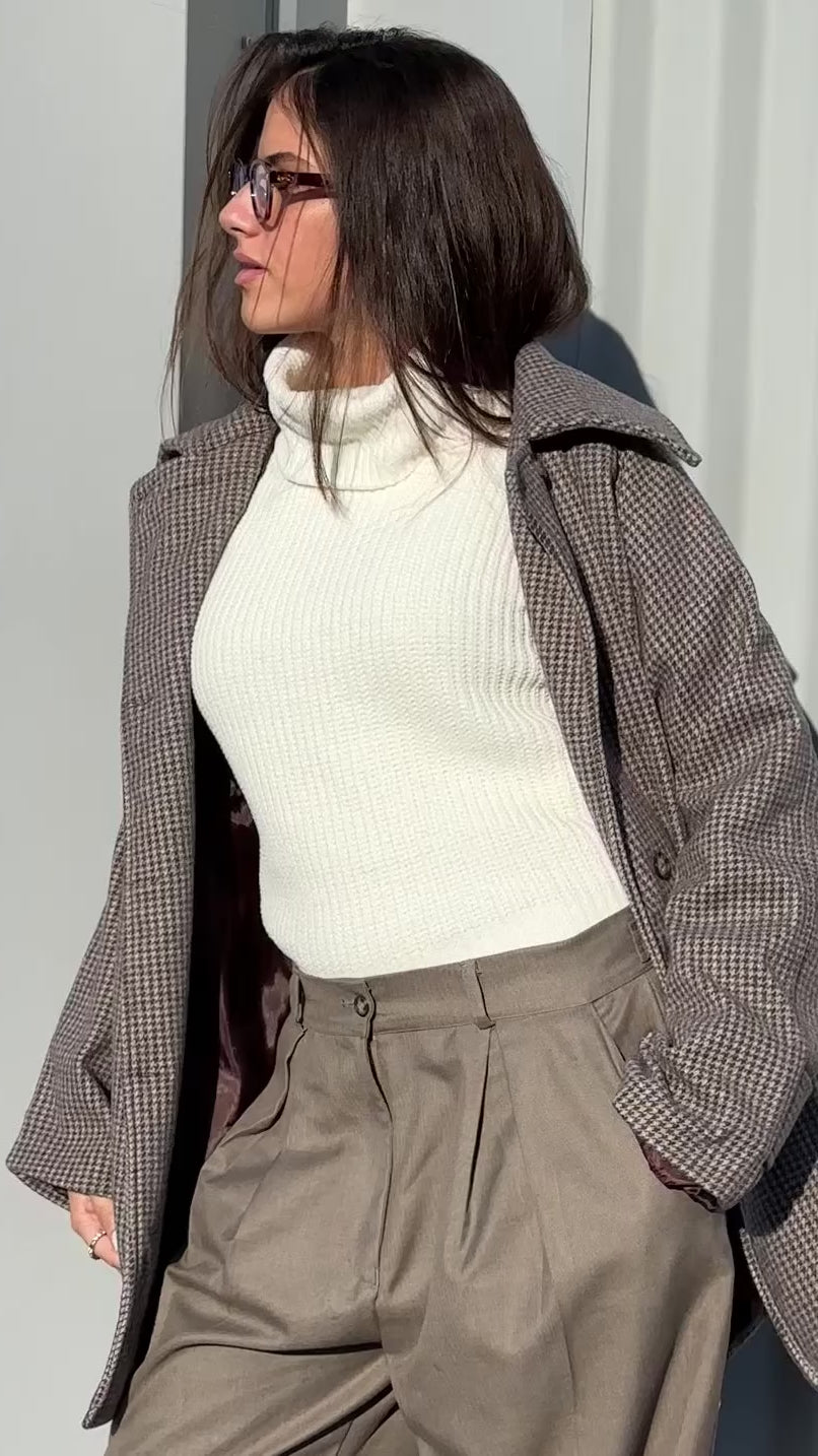 Sandstone Houndstooth Wool Coat