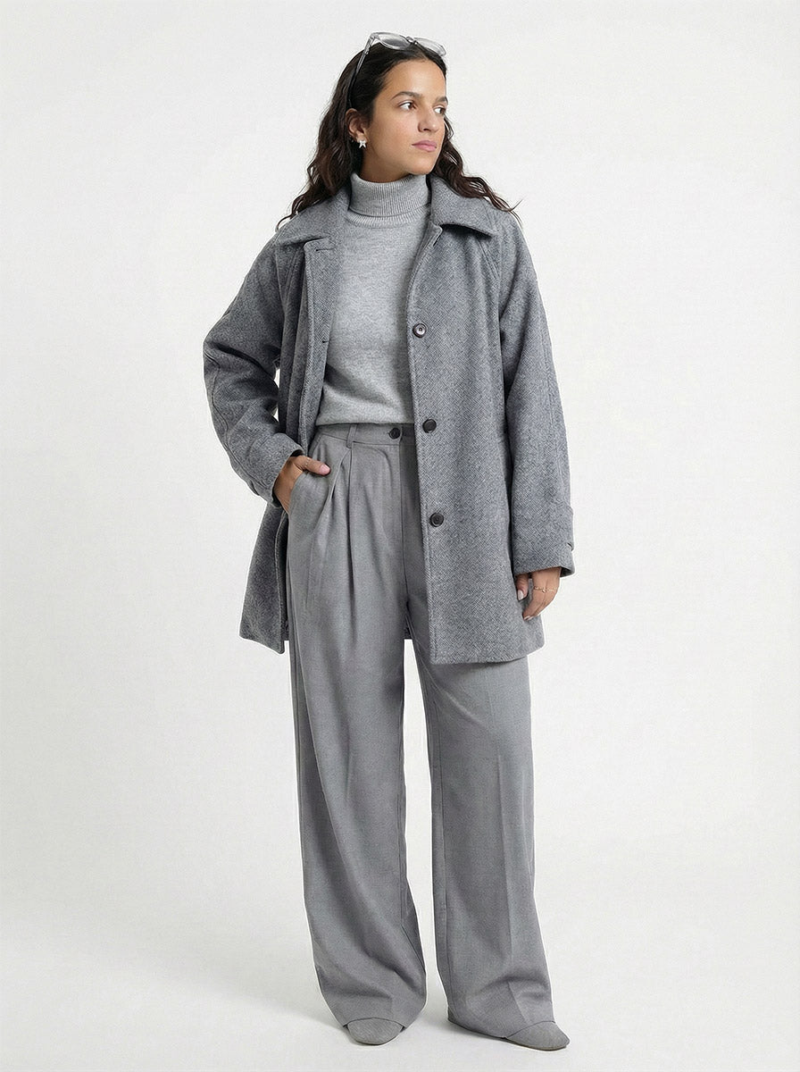 Grainy Gray Wool Coat
